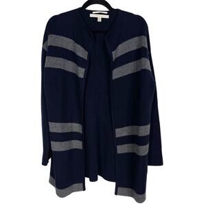 Nordstrom Collection Small S Navy Blue Gray Cashmere Stripe Open Front Cardigan